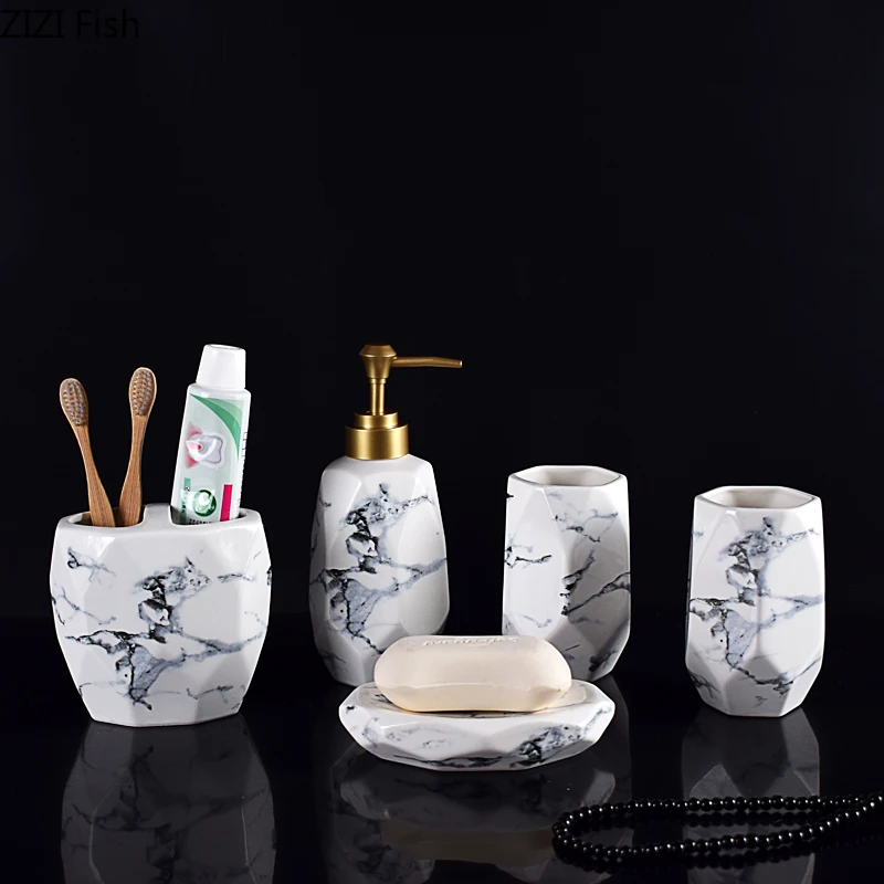 Набор керамических аксессуаров для ванной комнаты с имитацией мрамора набор из