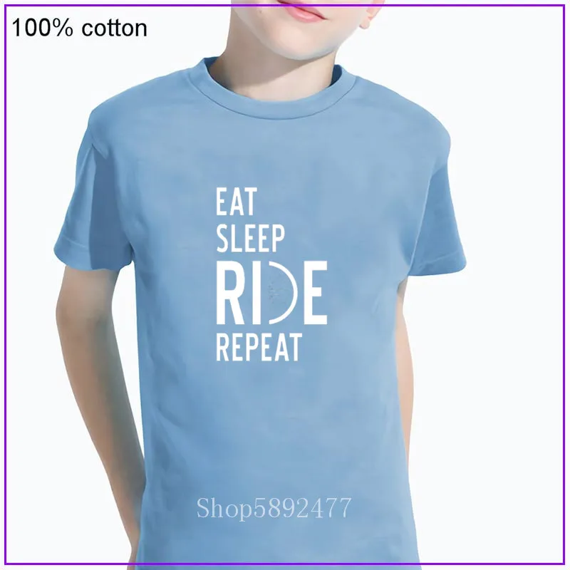 Eat Sleep Ride Repeat/забавная белая детская футболка в байкерском стиле из 100% хлопка