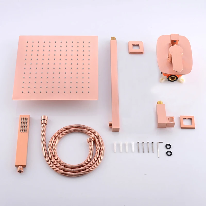 Настенный смеситель для душа Hongdec из латуни цвета розового золота с насадкой 10