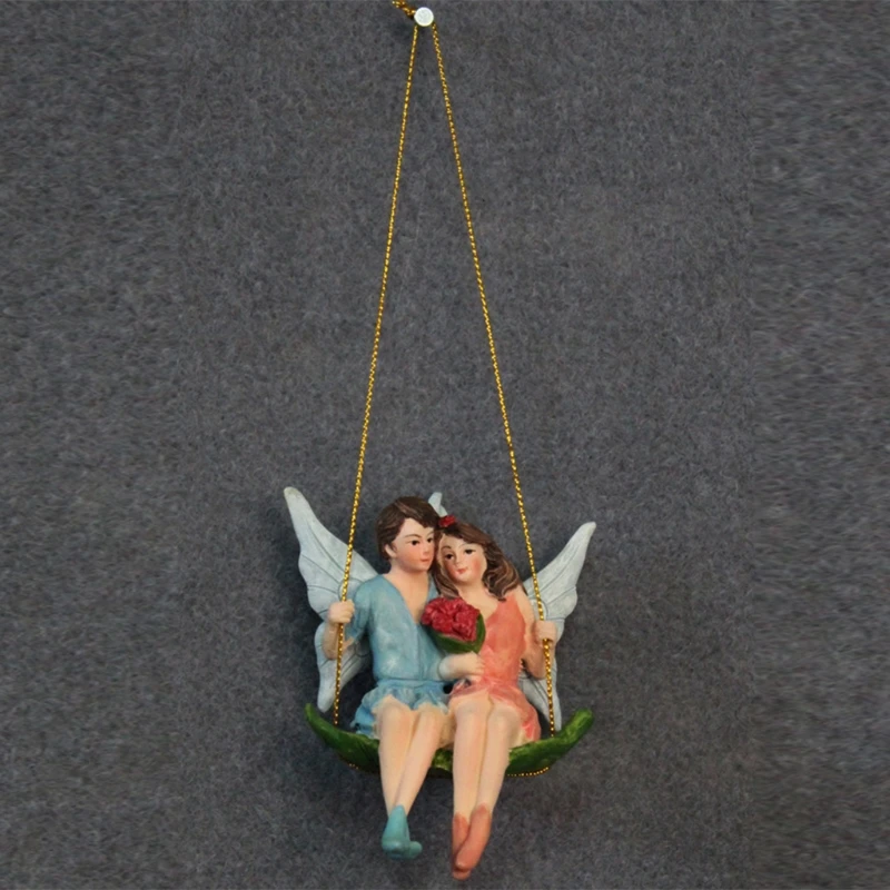 

Romantic Couple Figurines Swing Flower Fairy Garden Micro Landscape Resin Craft H051