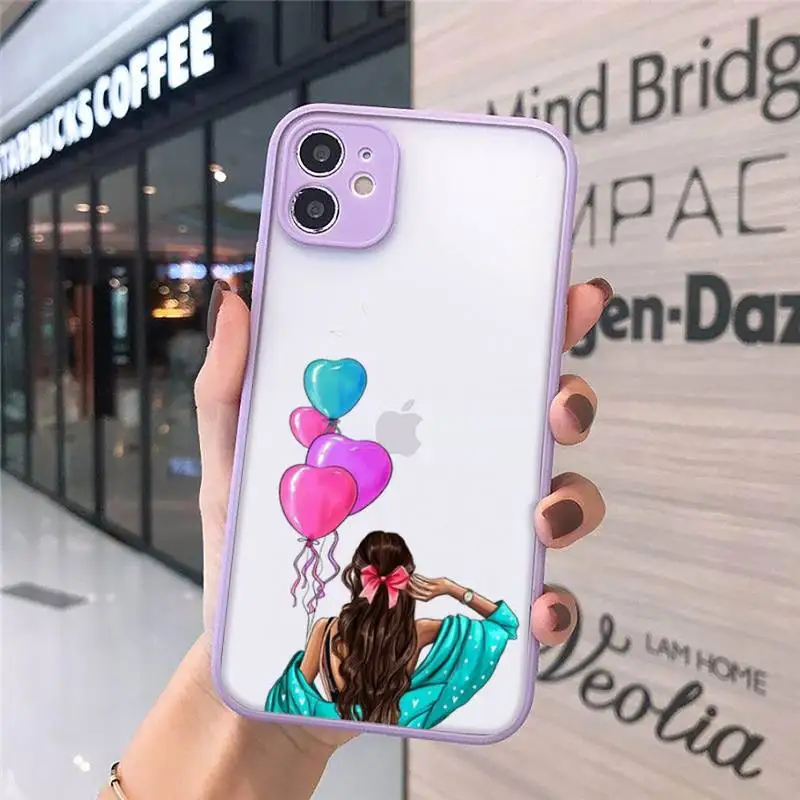 

girl Phone Case matte transparent For purple iPhone 7 8 x xs xr 11 12 pro plus max mini Clear Funda