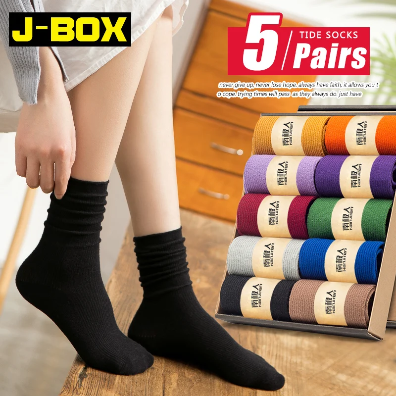 5 пар/лот зимние Хлопковые женские длинные носки японские корейские для школьниц