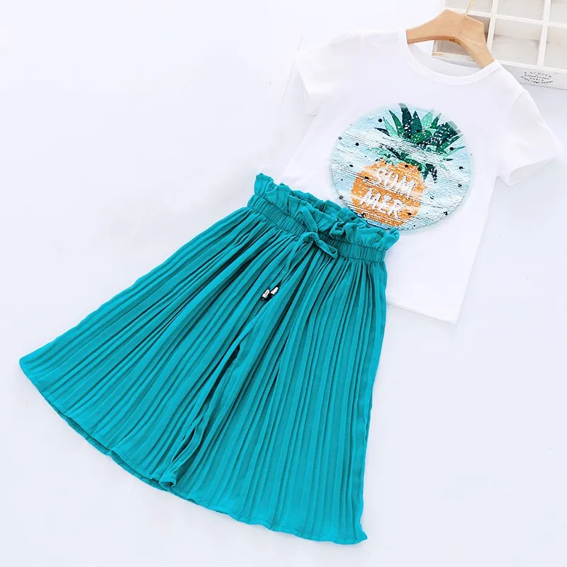 Комплект детской одежды для девочек футболка с рисунком ананаса и блестками