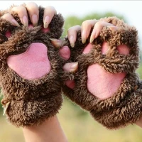new women gloves cute cat claw bear paw plush mittens for girls lovely warm fluffy short fingerless gloves cosplay party gift