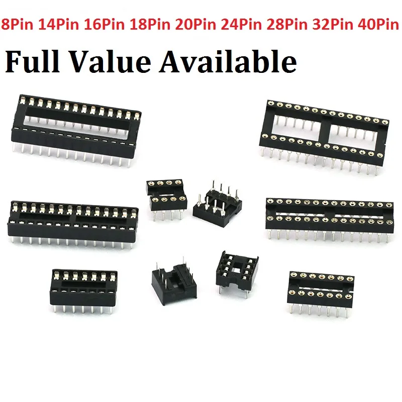 10 шт. 8pin/14Pin/16pin/18pin/20pin/24pin/28pin/32pin/40pin Ic Socket 8pin Dip Adapter Тип пайки/круглые 8/14P 2,54 мм Ic розетки