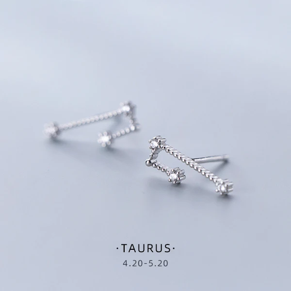 TAURUS Modian Изысканные 12 созвездий милые женские хрустальные Leo Aquarius серьги гвоздики для женщин стерлингового серебра 925 ювелирные изделия - Окраска металла: TAURUS