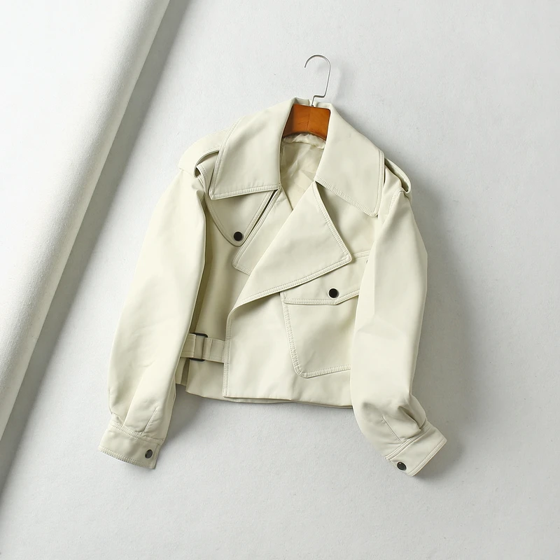 

2022 High Quality New Women Black Red White Faux Leather Jackets Autumn Winter Basic Coat Female Biker PU Leather Jacket