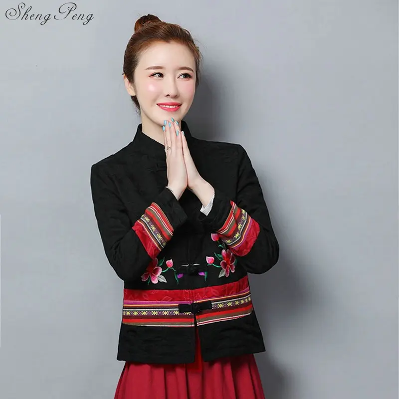 Женская жаккардовая куртка с вышивкой свободная короткая в китайском стиле