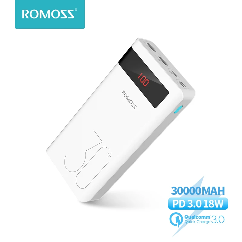 

ROMOSS Sense 8P+ Power Bank 30000mAh PD QC 3.0 Quick Charge Powerbank Portable Exterbal Battery Charger for iPhone Xiaomi Mi