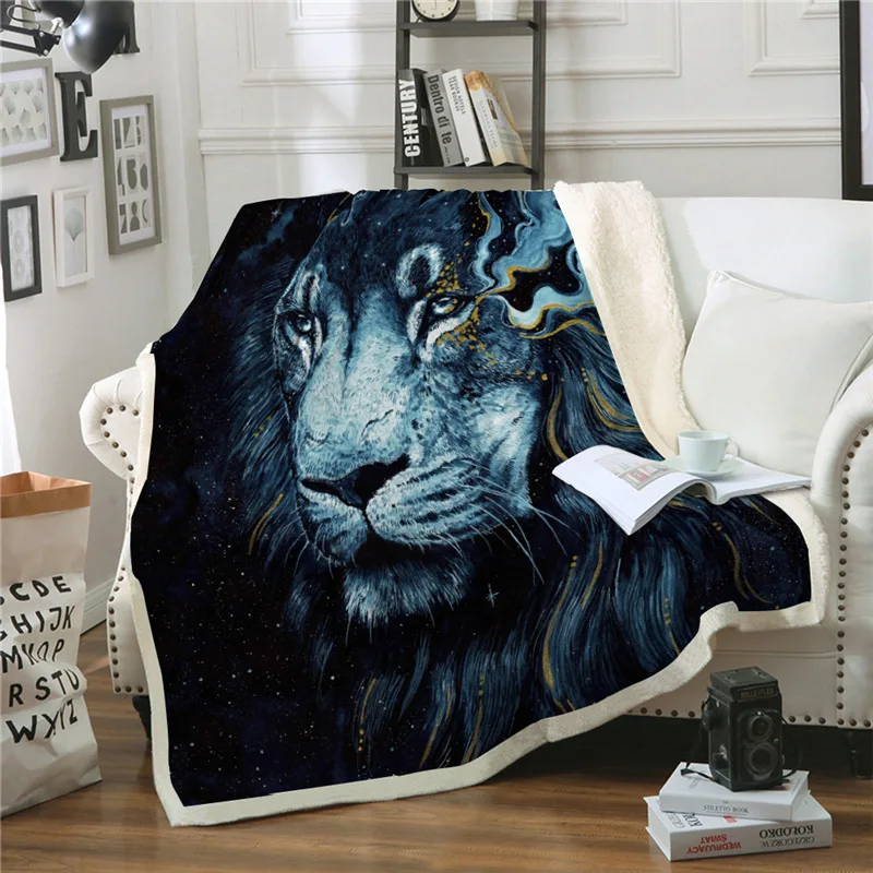 

Direct Selling Animal Printed Lion Horse Throw Blanket For Sofa Couch Car Beds Cover Soft Warm Winter Plush Fleece Bedspread