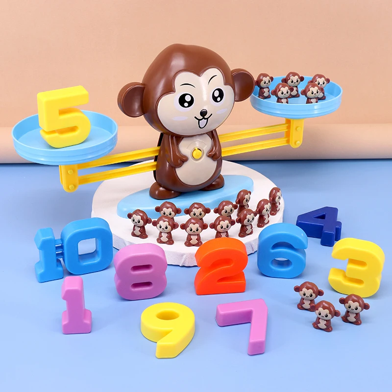 

Wood Math Match Game Board Toys Monkey Match Balancing Scale Number Balance Game Kids Educational Toy to Learn Add and Subtract
