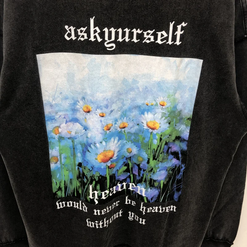 Vintage ASKYURSELF Daisy T-Shirt Men Women High Quality Long sleeve T Shirt Tee Oil Paint Graghic Print Tops | Мужская одежда