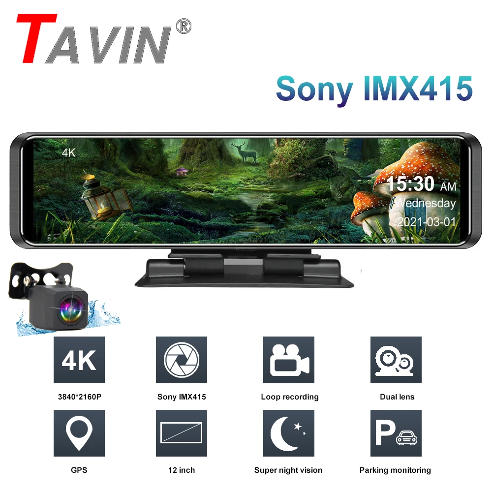 Зеркало заднего вида с GPS-трекером видеорегистратор DVR 3840*2160P Sony IMX 415 4K | Автомобили