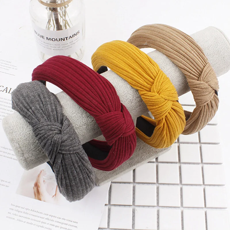 

Solid Color Vintage Stripe Hairbands Cross Knot Elastic Hair Hoop Bezel Headband Headdress Women Hair Band Hair Headwear