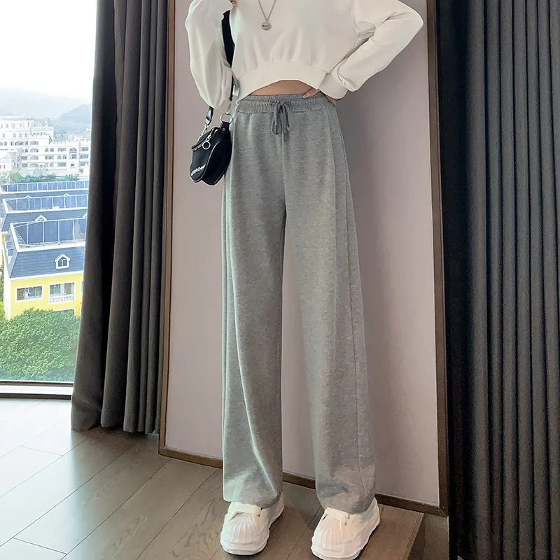 

Autumn and Winter Wide Leg Pants Female Students Trend Loose Thin High Waist Versatile Casual Sports Straight Pants Keep Warm