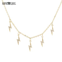 sipengjel fashion cubic zircon ligtning choker necklace punk clavicle tassel chain necklace for women 2022 trendy jewelry