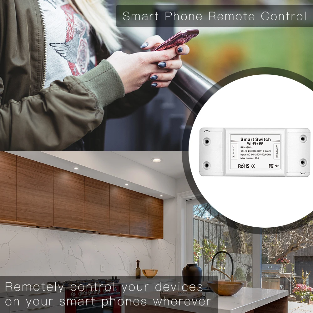 RF433Mhz Wifi беспроводной пульт дистанционного управления смарт-переключатель, передатчик на стеновой панели, приложение Smart Life/Tuya, работает с Alexa Google Home
