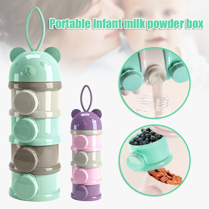 Portable 4 Layer Milk Powder Box Cartoon Bear Baby Feeding Formula Dispenser Multipurpose Food Snacks Storage Box