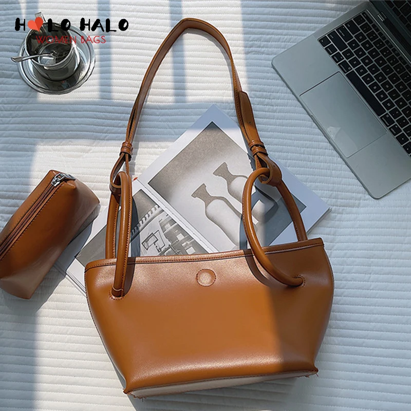 

Female Purses and Handbags 2 Pcs Bag Set Fashion Shoulder Bags Women's Wallet Casual Solid Color Leather PU High Capacity Totes