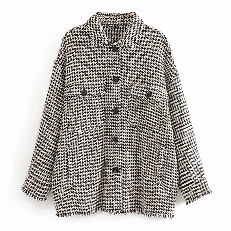Женская твидовая куртка в клетку с бахромой | одежда