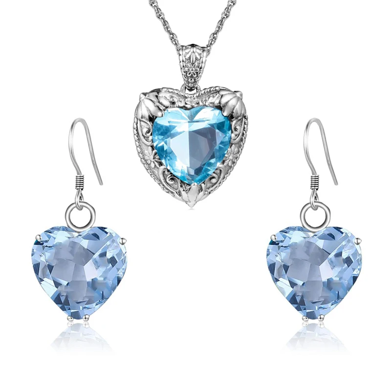 

Evening Party Aquamarine Jewelry Sets for Women 925 Sterling Silver Blue Gem Stone Earring Set with Necklace Gift Set for Women