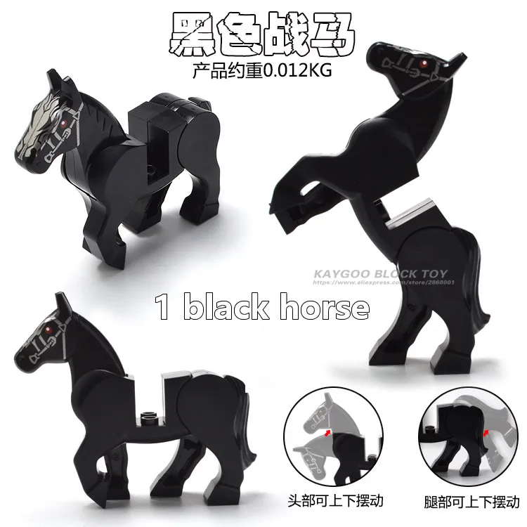 black horse Одиночная X0169 рыцарь лошадь Тигр пантера животные серии строительные блоки Набор Кирпичи Модель игрушки для детей - Цвет: black horse