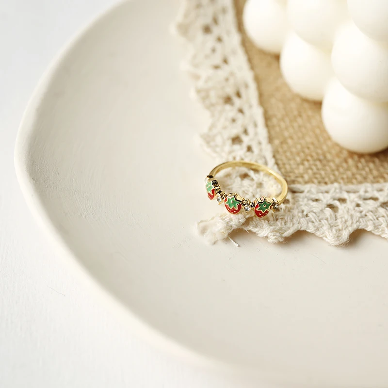 Женское кольцо с клубникой SANSUMMER открытое ювелирное изделие для девушек милые