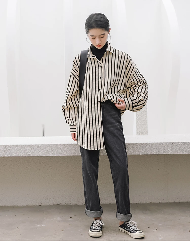 

Deivor 2020 spring stripe shirt, Korean design sense, small crowd, gorgeous top, loose shirt