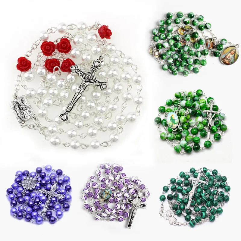 

15 Styles Religion Rosary Beads Cross Pendant Necklace For Women Gift Christian Virgin Mary Jesus Chains Jewelry