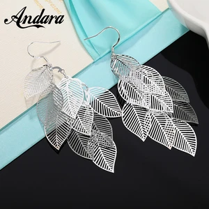 Серьги женские из серебра 925 пробы с листьями