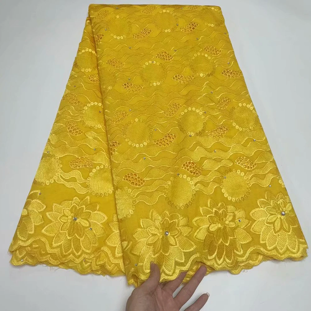 

Sinya 2021 High Quality Yellow Color Dubai 100% Cotton African Dry Polish Women Swiss Voile Laces Fabric In Switzerland Austria