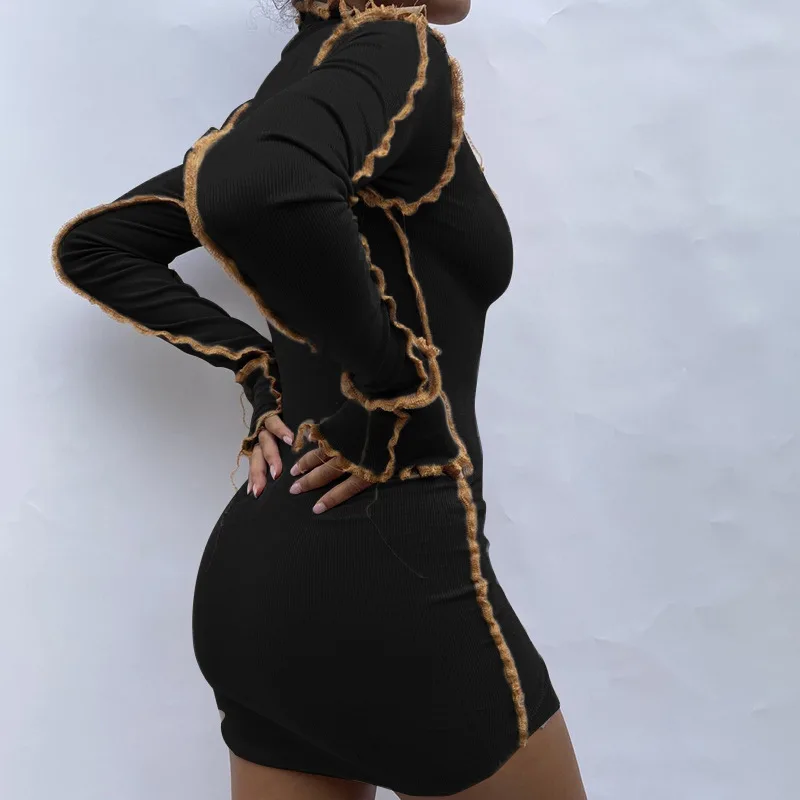 

CIBBAR Solid Skinny Mini Dress Women Autumn Rework Long Sleeve V Neck Elegant Bodycon Dresses Ladies Vintage Fashion Streetwear