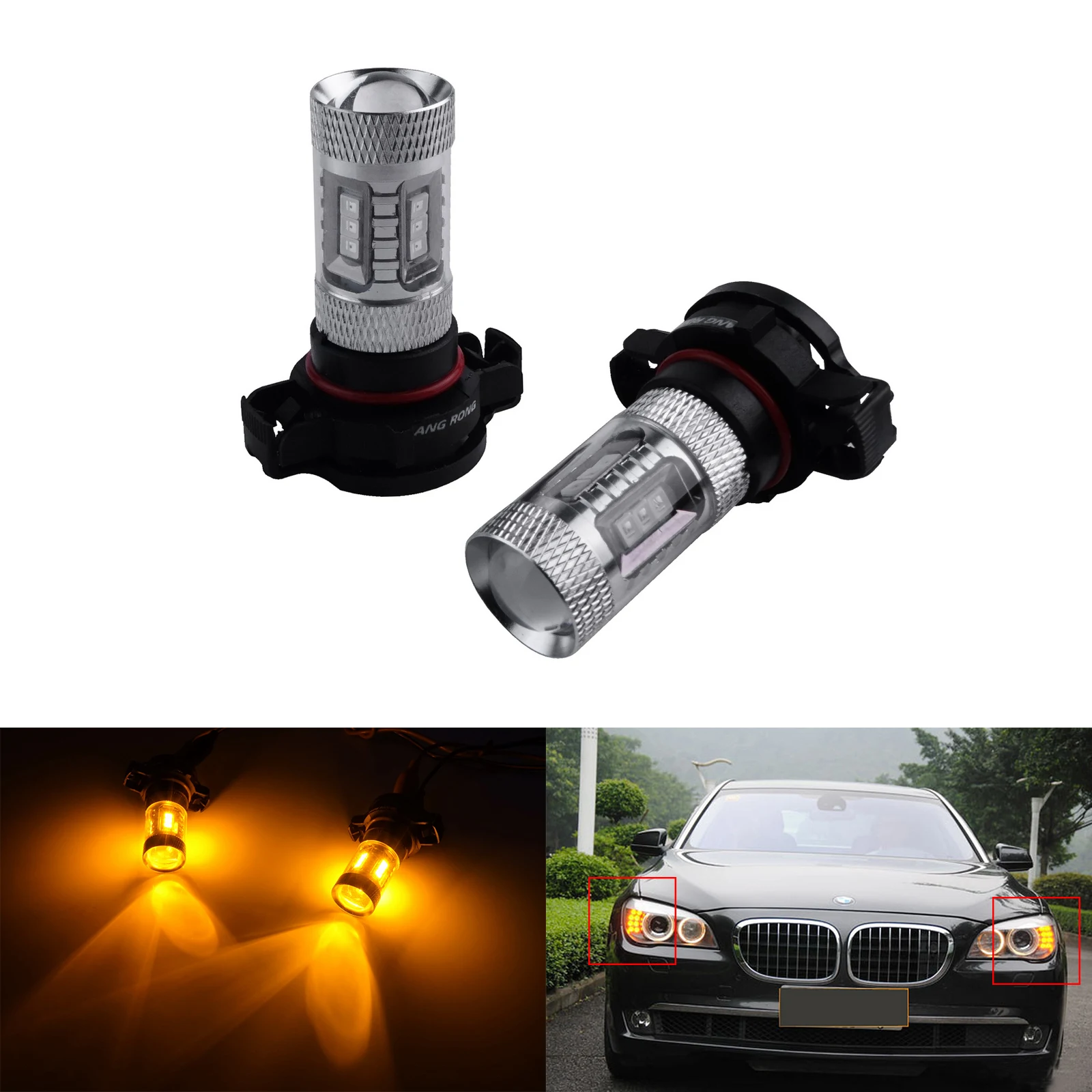 

2X Amber PSY24W 15W LED Indicator Turn Signal Light For Land Rover Discovery LR4