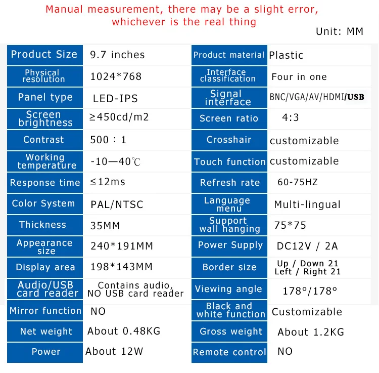 9,7/10,1 дюймов HDMI BNC VGA промышленный безопасный жк-монитор высокой четкости компьютерные мониторы