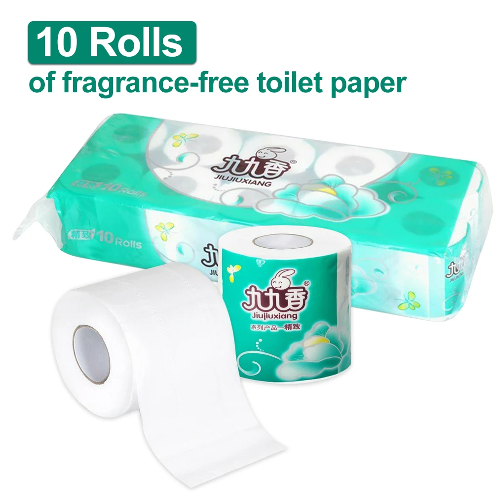

10rolls Toilet Paper Wood Pulp Soft Facial Napkin Cored Office School Cleaning Tool No Fragrance 4 Layers Household Daily