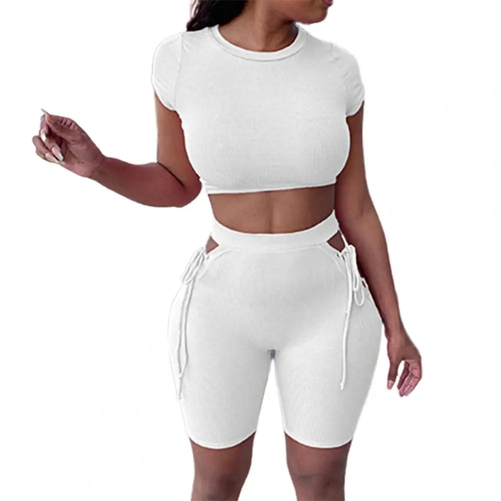 

Hot Sales!!!Women Outfit Round Neck Slim-fit Solid Color Women Fashion T-shirt Outfit for Summer