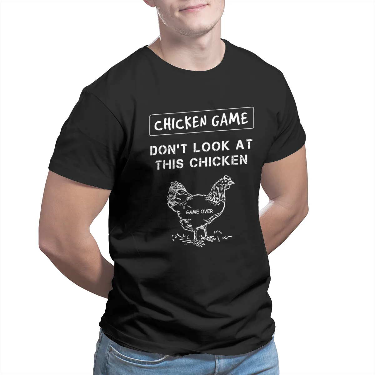 

Chicken Game Funny Mens new Dont Look At This Chic T-Shirt Fashion Cute Kawaii Short Sleeve Anime Tees 7164