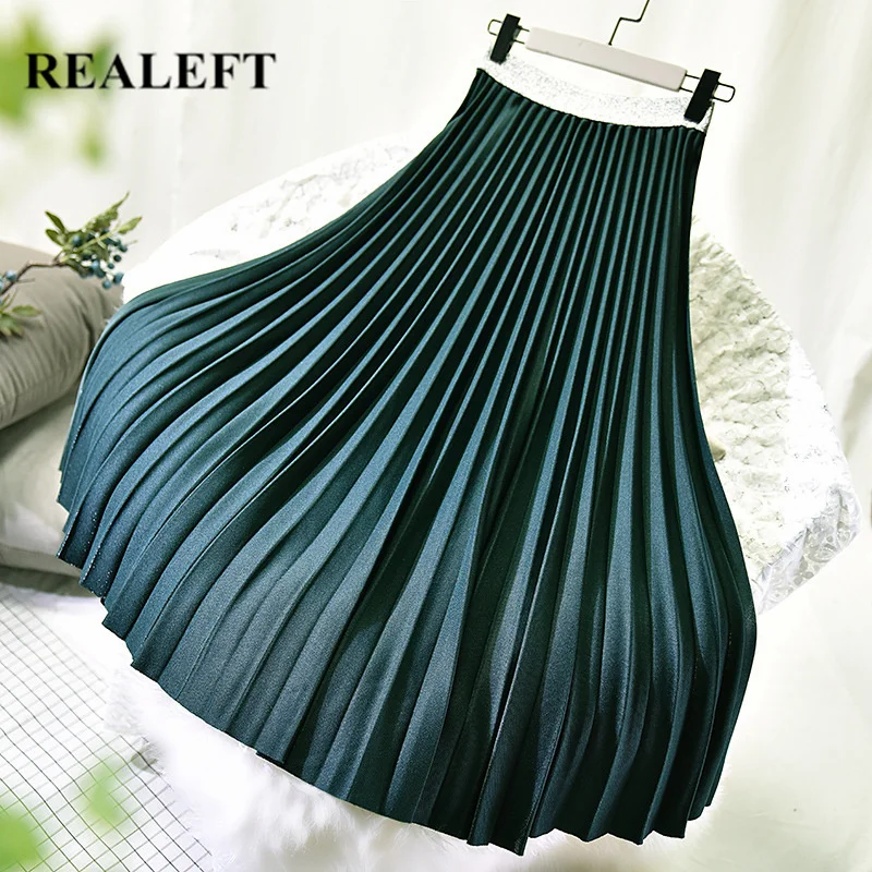 

REALEFT Женская Новинка 2020 весна лето плиссированные юбки стрейч Высокая талия Женская длинная юбка женский джемпер Женская винтажная Юбка Saia
