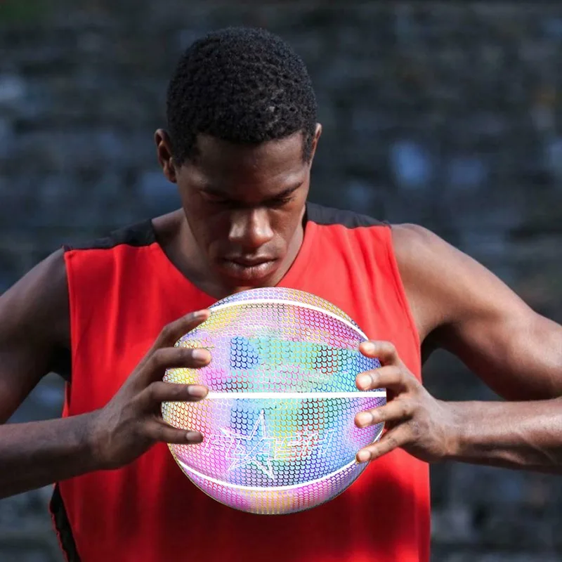 

Holographic Glowing Reflective Basketball Lighted Glow Basketball Night Game Portable ED889