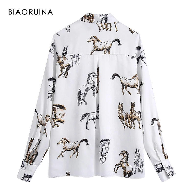 Женская Повседневная однобортная рубашка BIAORUINA с принтом лошадей свободная