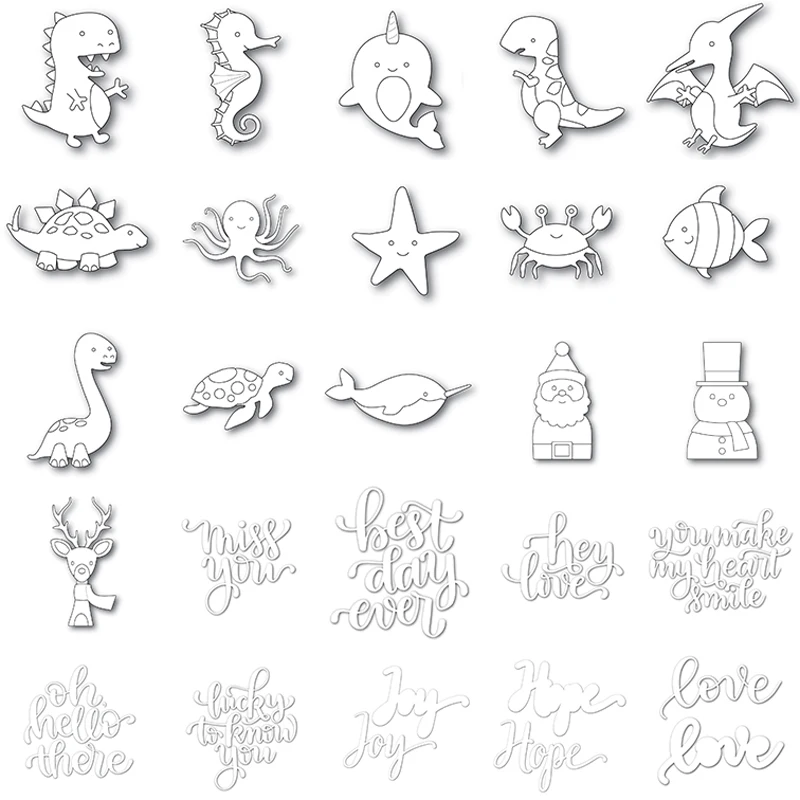 

Metal Cutting Dies Aquatic Octopus Crab Turtle Starfish Hippocampus Dinosaur Elf Snowman Unique Font Words Outlines 2020 #18