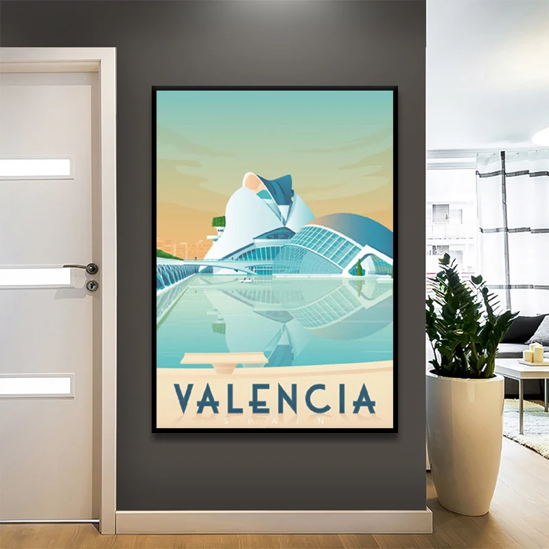 Городской пейзаж холст настенная живопись плакат и принты Valencia минималистичные