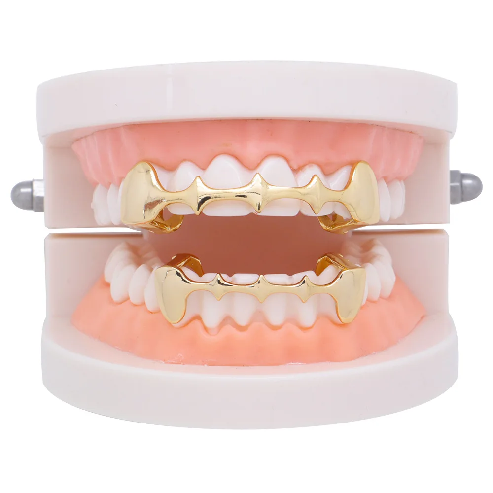 

Hip Hop Gold Teeth Grillz For Men Women Top Bottom Vampire Fang Grills On Tooth Cosplay Party Teeth Caps Fashion Body Jewelry