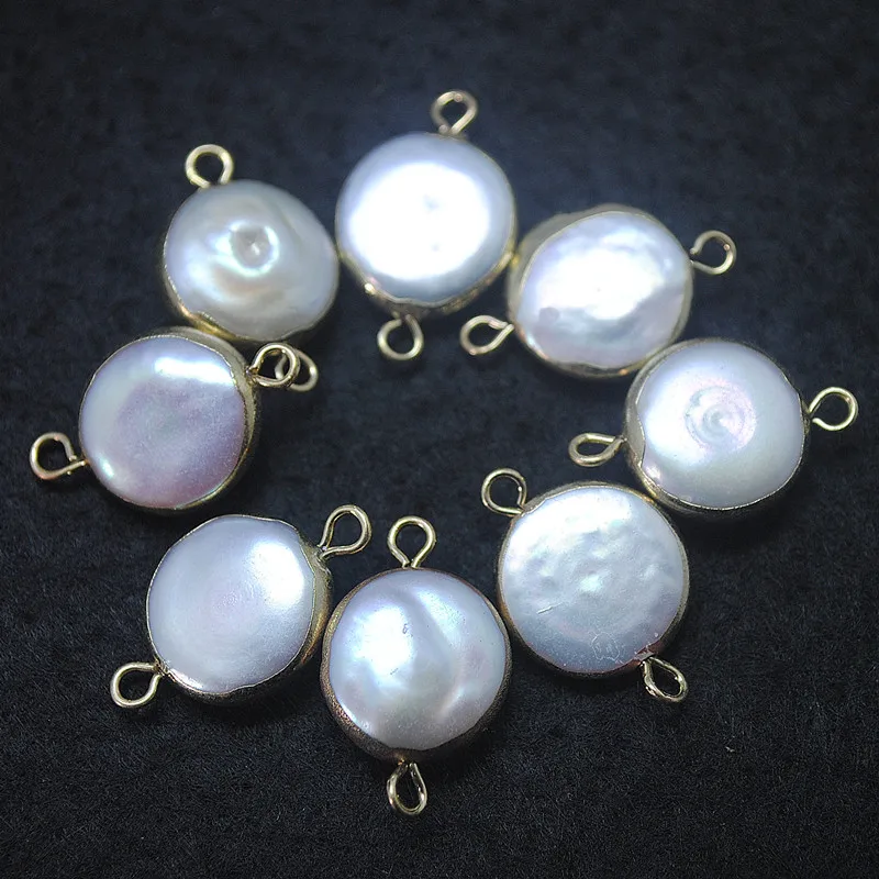 

4pcs new pearl connectors top selling items round shape freshwater pearl cultured white color size 14mm for bracelets making