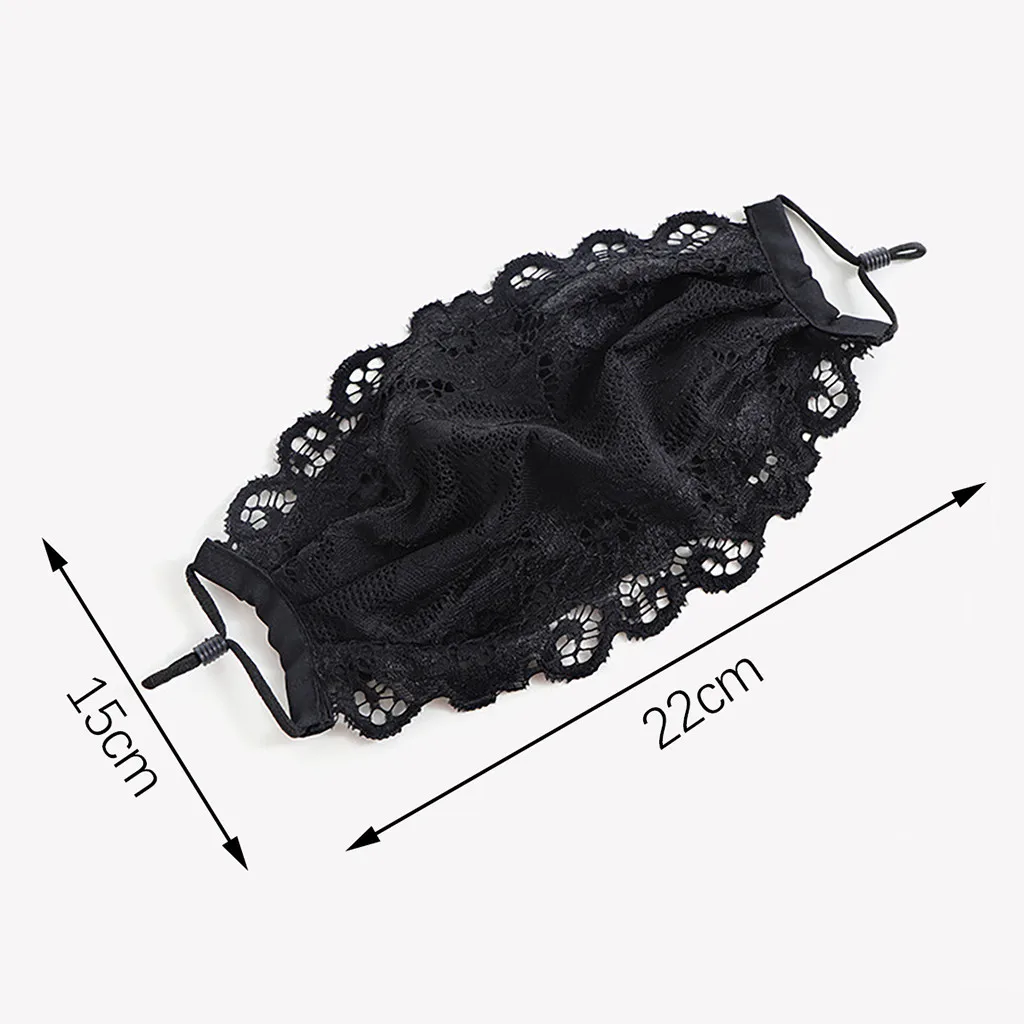

Ladies Black Flower Embroidery Lace Mask Adjustable Mesh Thin Breathable Mask fashion summer mouth covering Bandage masque 2021
