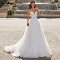 sevintage boho ulle wedding dresses sweetheart backless bridal dress a line appliques princess wedding gowns