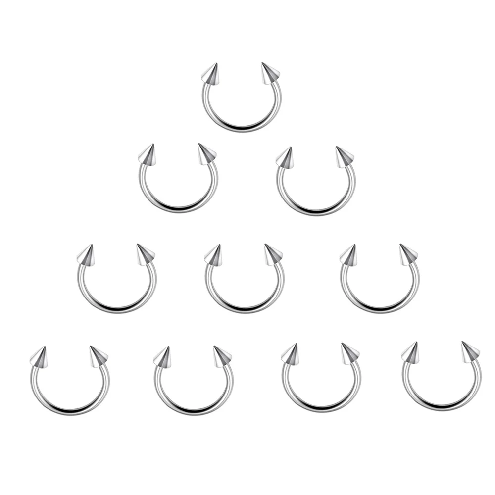 10 Pcs Fashion Horseshoe Spike Ring Nose Hoops And Septum Rings Tragus Piercing Body Jewelry Women Men Wholesale | Украшения и