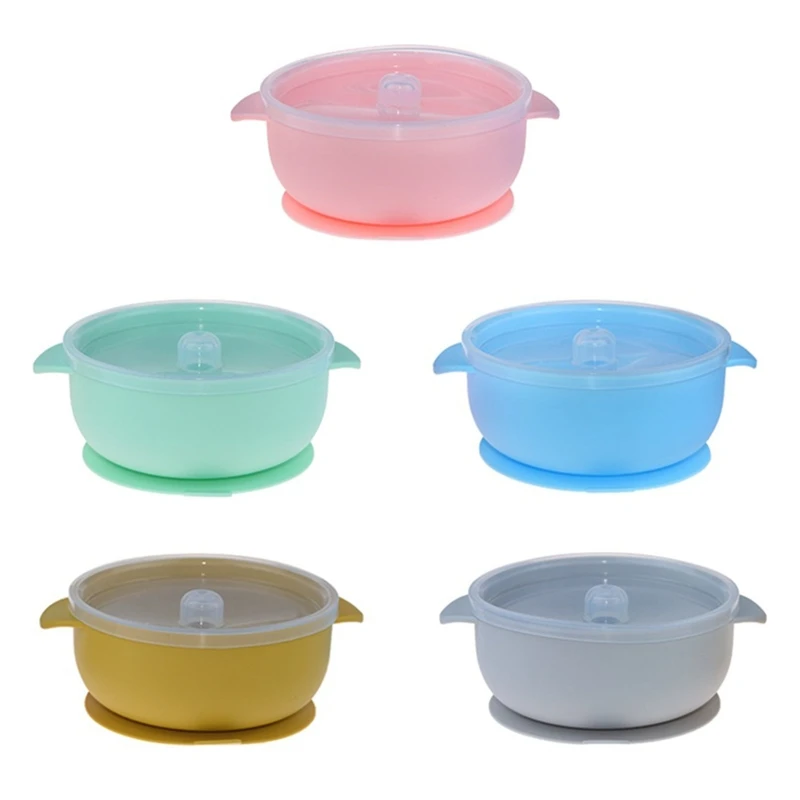 

BPA-Free Silicone Baby Suction Food Bowl with Lid Spill-resistance Sucker Plate
