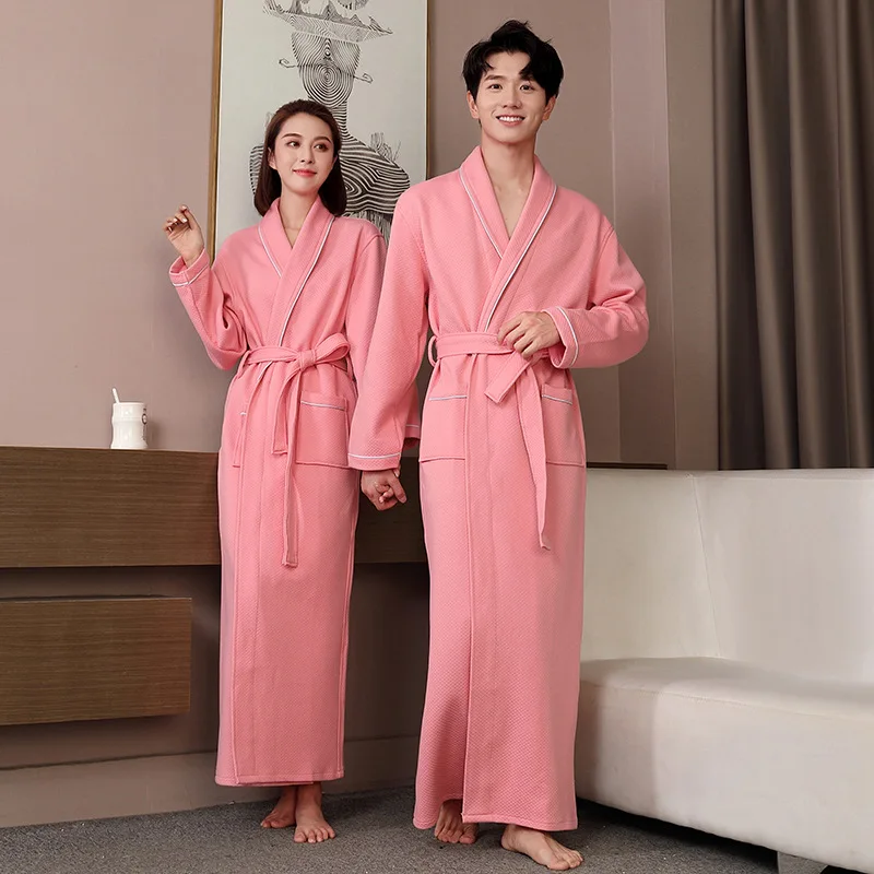 100% Cotton robe long plus size bathrobes cotton layer warm couple nightgown water absorbent bathrobe