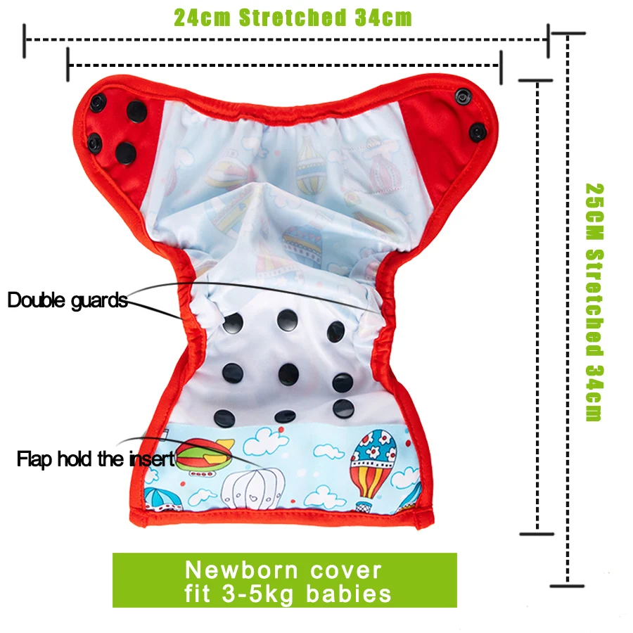 Cubierta de pa&ntilde;al de tela para Reci&eacute;n Nacido NB, pa&ntilde;ales para beb&eacute; con gancho y lazo, doble fuelle, ajuste de 2-5KG-1